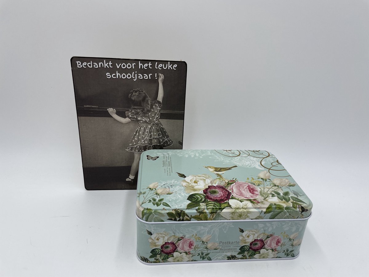 Set: Bewaarblik bloemen vogel + tekstbordje bedankt schooljaar meisje schoolbord | Cadeau Tip | Home Sweet Home